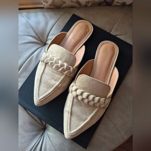 Madden Girl Braided Pointed Slip-On Suede Mules in Beige